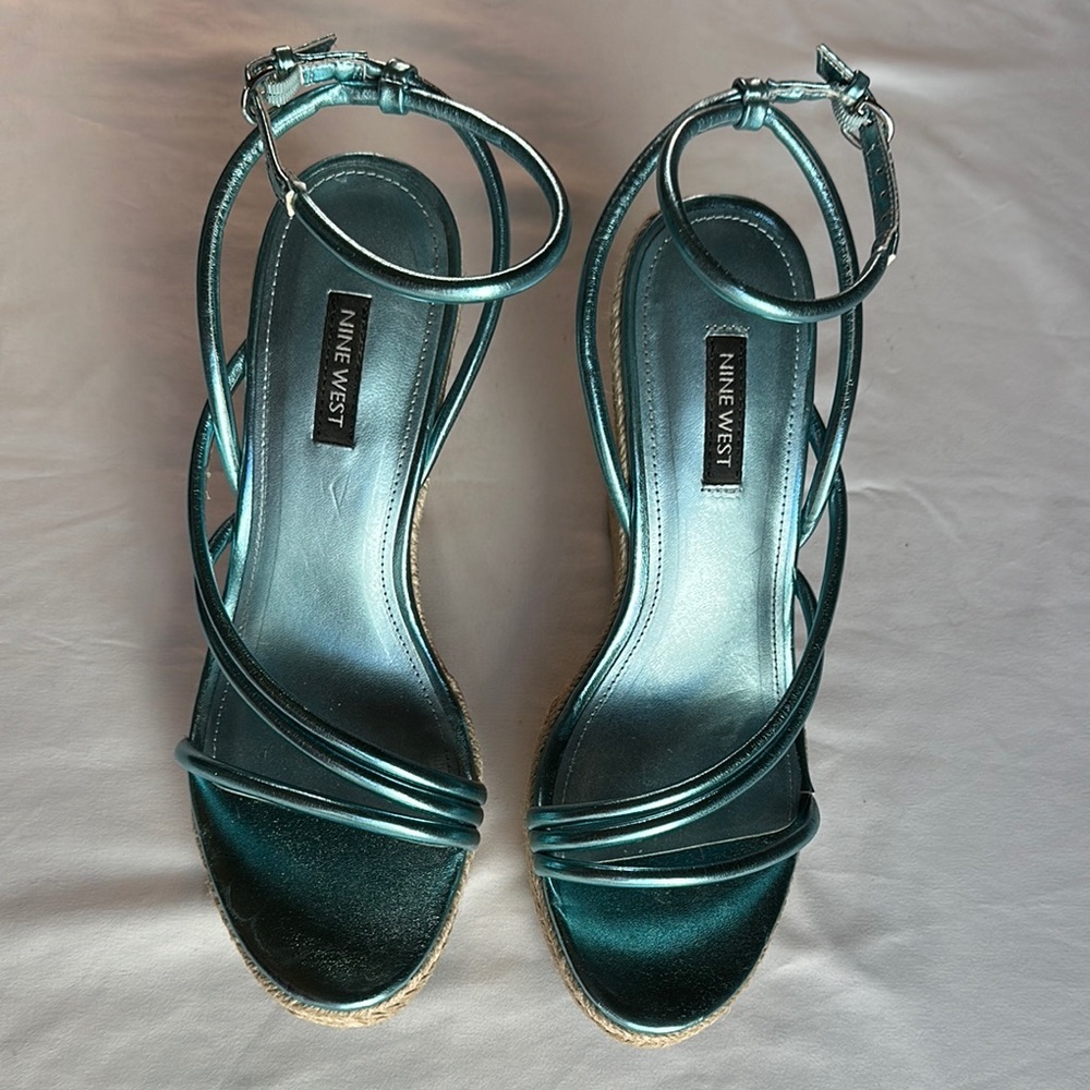 Nine West Shiny Blue Strappy Wedges - Picture 2 of 14